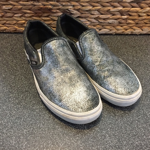 Vans Other - Vans Shimmery Silver Gray Slip On Shoes Men 6 Wm 7.5